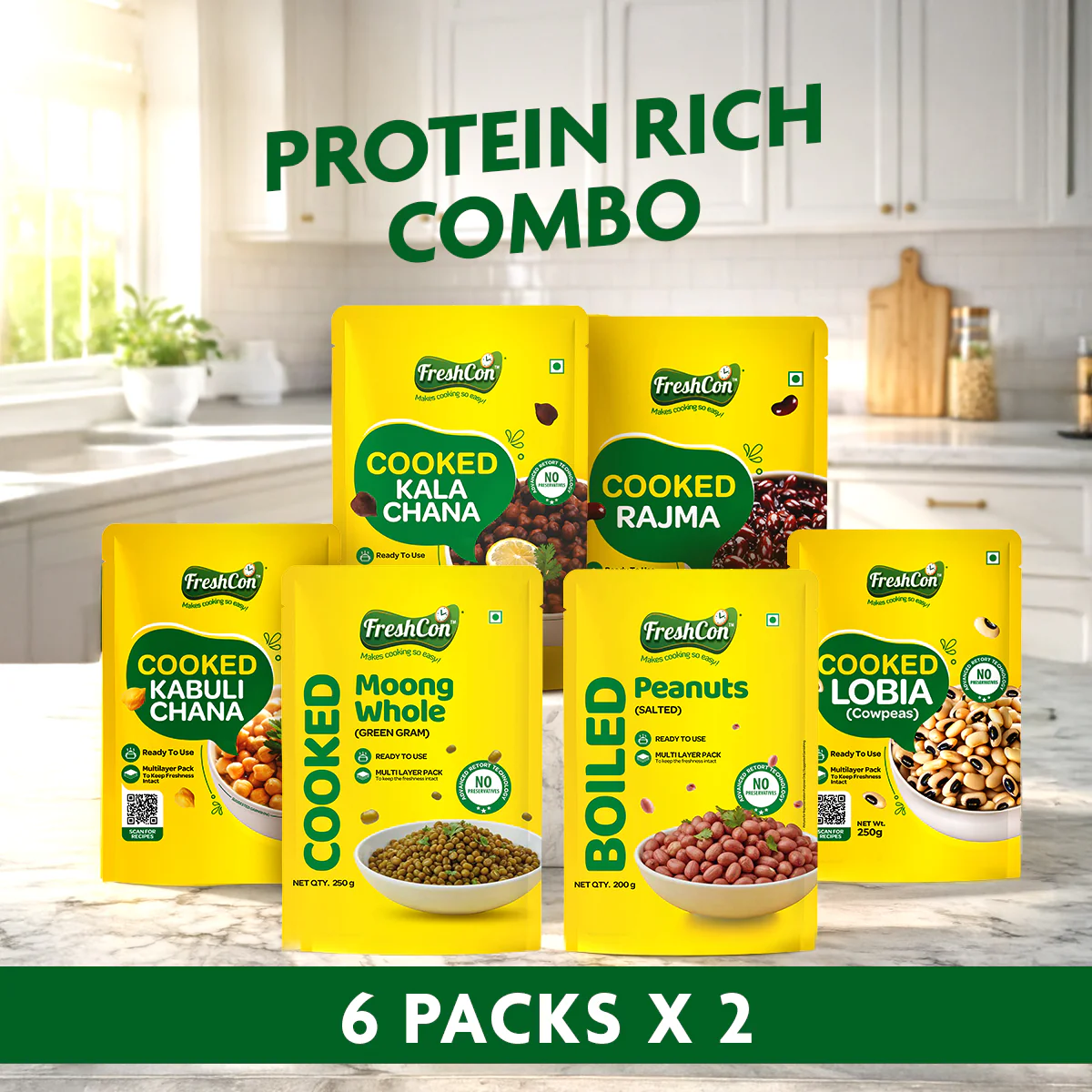 Protein-Rich Combo | 12 High-Protein Pre-Cooked Staples | Soaked & Boiled | Ready To Use